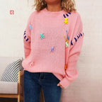 Damen Pullover mit verspieltem Bären-Motiv und dekorativen Applikationen R&B