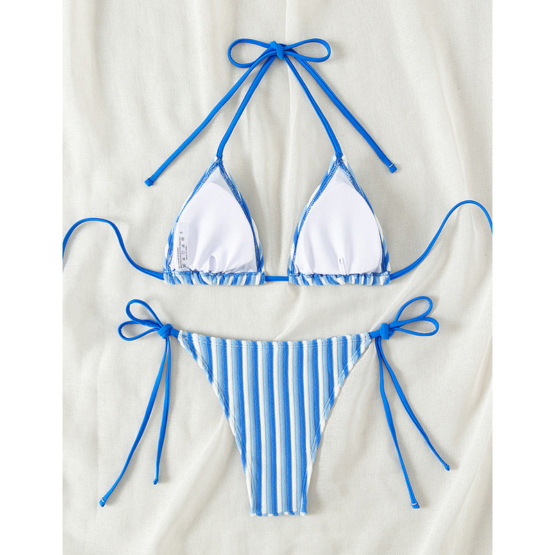 Damen Triangel-Bikini mit raffinierten Streifen und verspielten Schleifen R&B