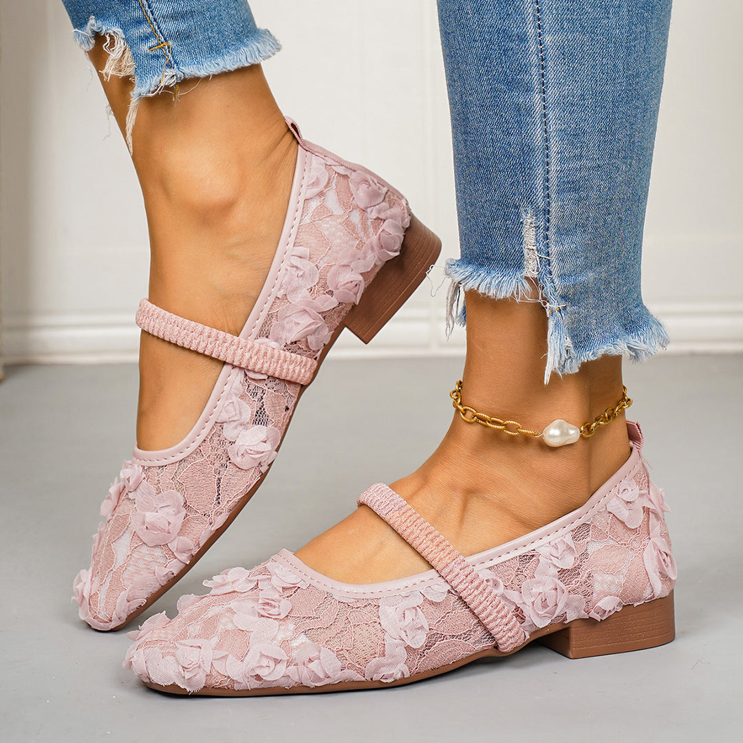 Damen Ballerinas mit zarter Spitzenapplikation und romantischen Blumenmotiven R&B