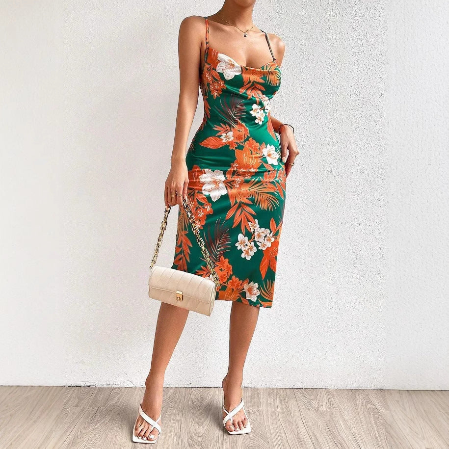Damen Midi-Kleid mit floralem Design und verstellbarem Rückenschnürung R&B