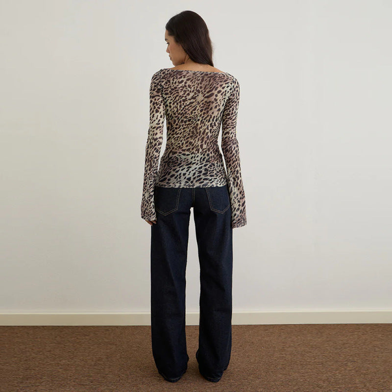 Damen Langarmshirt mit transparenten Tiermuster R&B