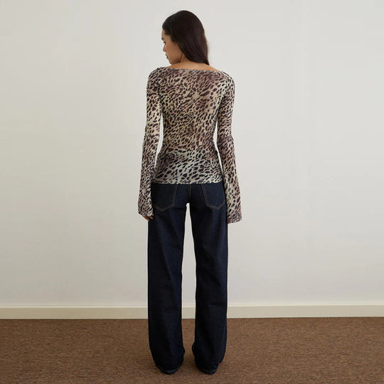 Damen Langarmshirt mit transparenten Tiermuster R&B