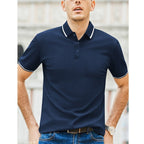 Herren Kurzarm-Polohemd mit modernem Bicolor-Kragen und atmungsaktiver Baumwollqualität