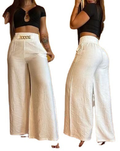 Damen Weite Palazzo-Hosen mit elastischem Bund und modischem Gürtel R&B
