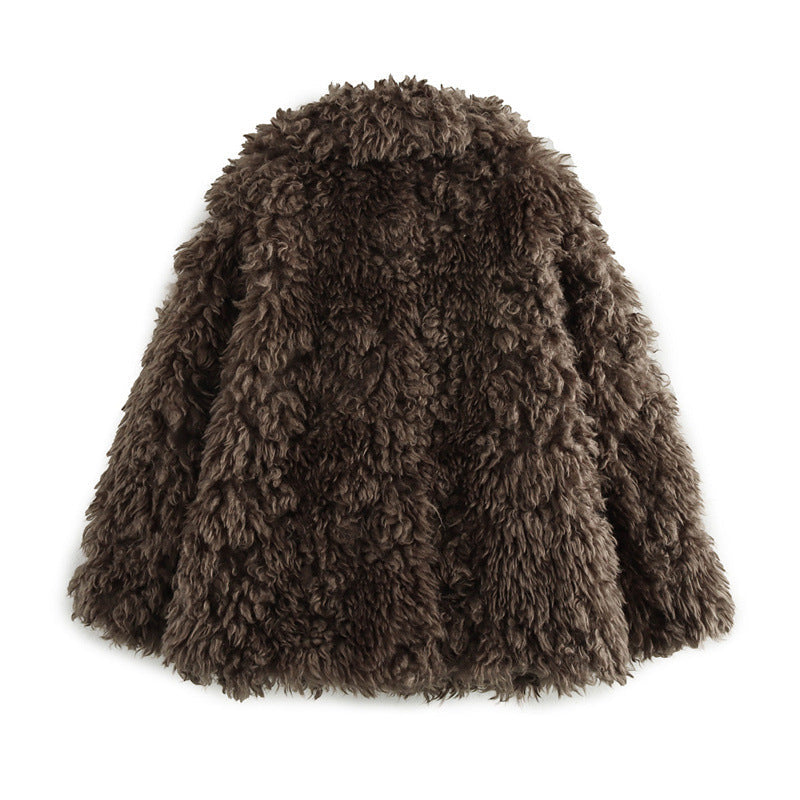 Damen Weiche Teddyfelljacke mit elegantem Revers R&B