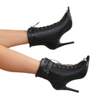Damen Schnürstiefeletten mit offenem Zehenbereich und hohem Absatz R&B