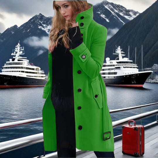 Damen eleganter Trenchcoat mit hohem Kragen und doppelter Knopfleiste R&B