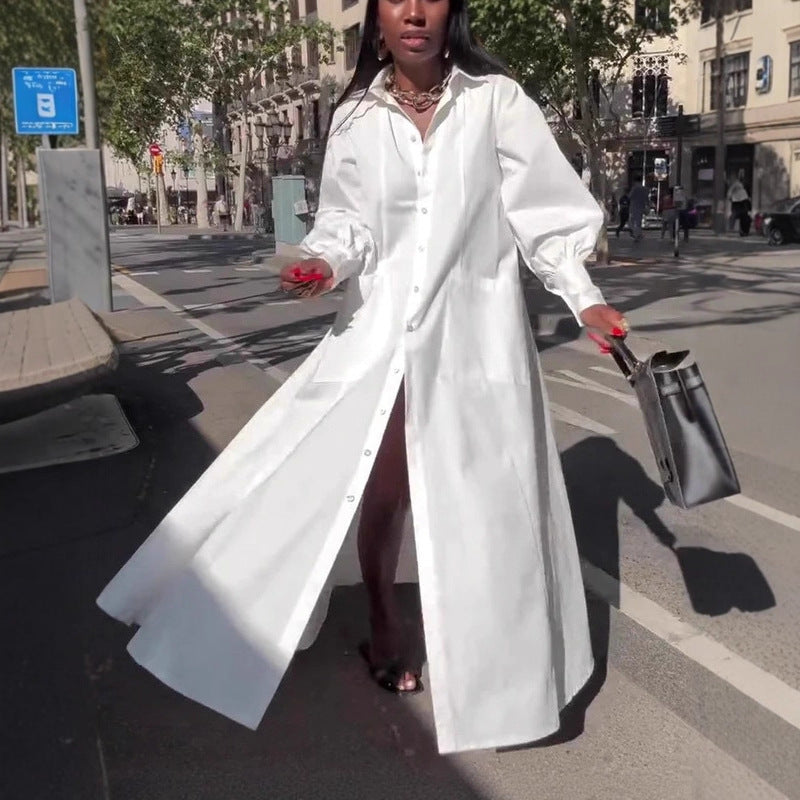 Damen Elegantes Hemdblusenkleid mit weit schwingendem Rock R&B