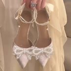 Damen elegante spitze Ballerinas mit Perlenschleifenverzierung R&B