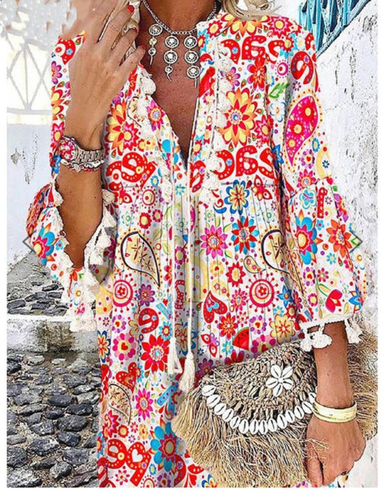 Damen Tunika-Kleid mit kreativem Print und Taschendetails R&B