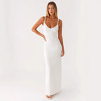 Damen Elegantes Maxirockkleid mit tiefem V-Ausschnitt und feinen Trägern R&B