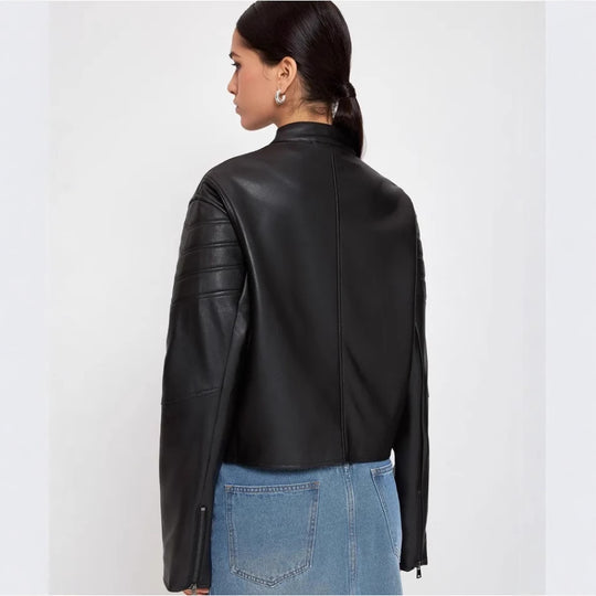 Damen Kunstleder Bikerjacke mit strukturiertem Design R&B