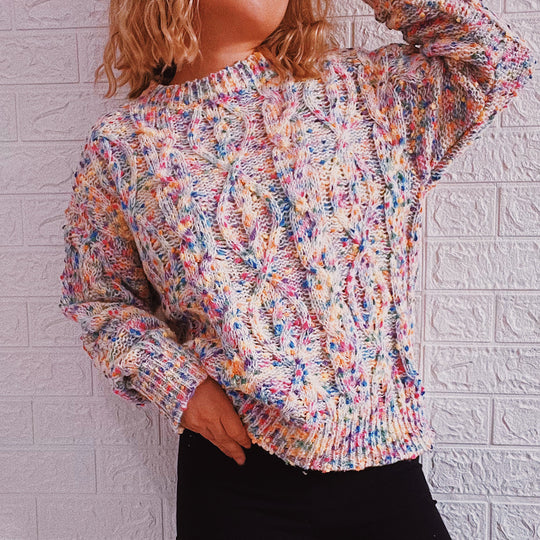 Damen grob gestrickter Pullover mit bunten Akzenten und lässigem Schnitt R&B