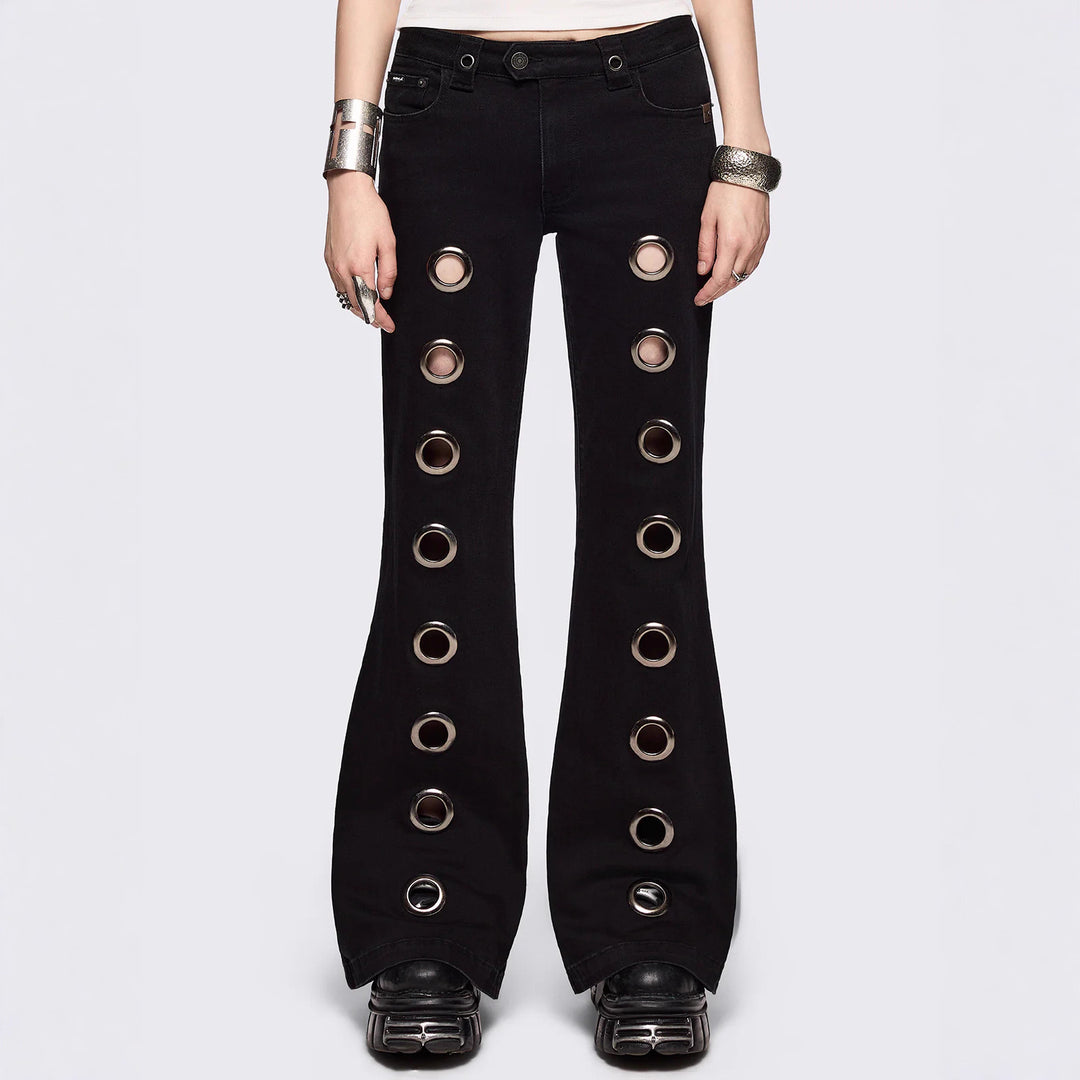 Damen Flared Jeans mit dekorativen Ösen R&B
