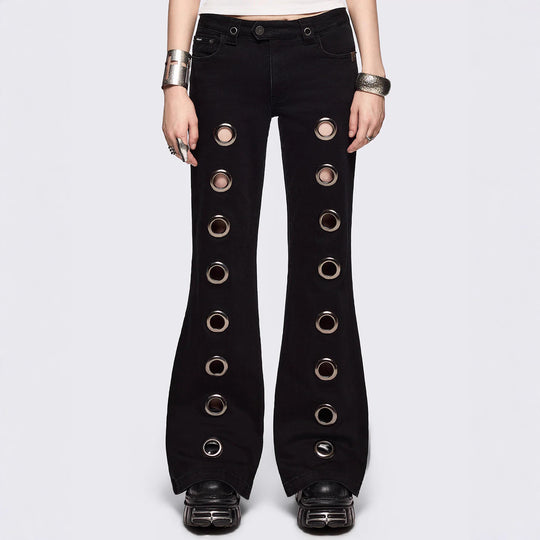 Damen Flared Jeans mit dekorativen Ösen R&B