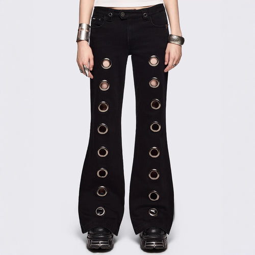 Damen Flared Jeans mit dekorativen Ösen R&B