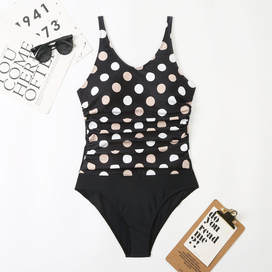 Damen Einteiliger Badeanzug mit stilvollem Punkte-Design und figurformender Raffung R&B