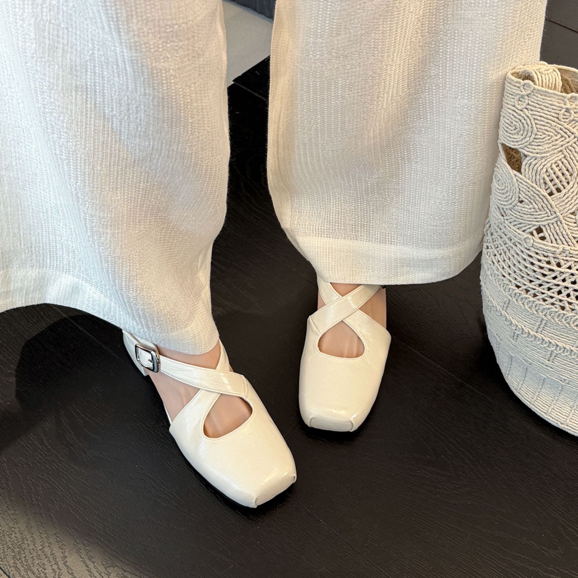 Damen Elegante Slingback-Ballerinas mit modischem Riemchen und glänzender Oberfläche R&B
