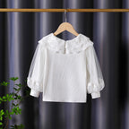 Mädchen modische Bluse mit elegantem Spitzenkragen und Tüllärmeln R&B