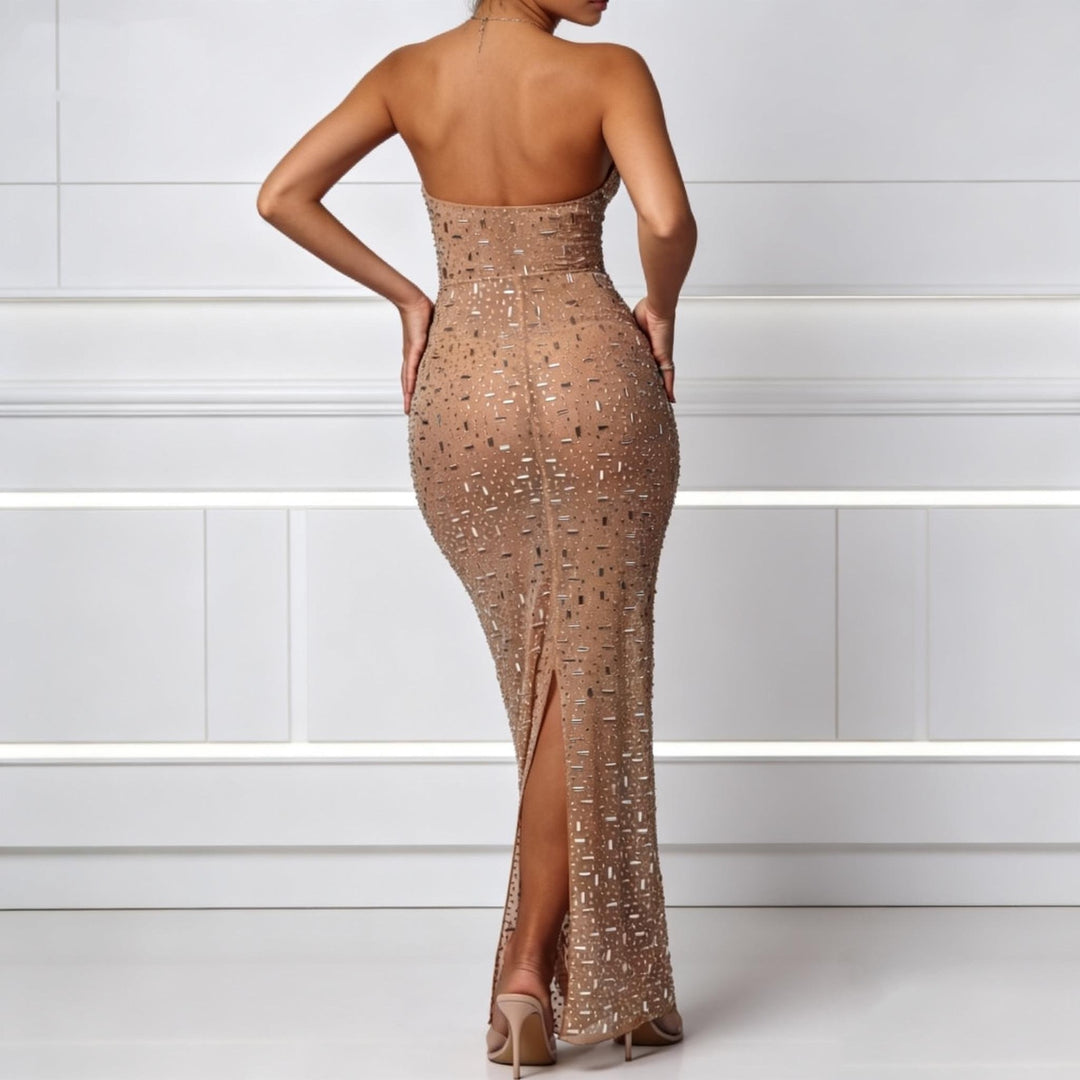 Damen Elegantes Drapeekleid mit schulterfreiem Design und kunstvollem Bund R&B