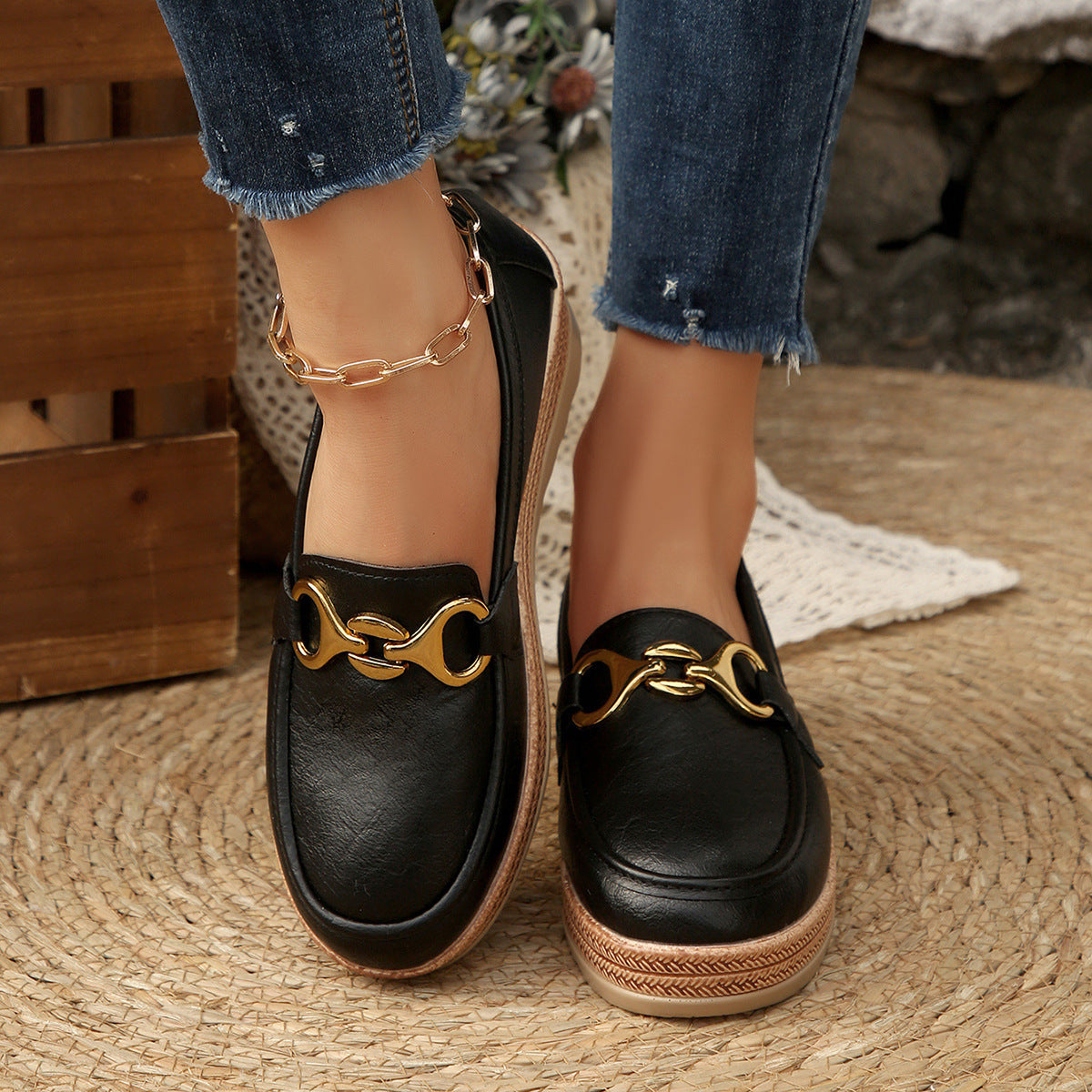 Damen Schicke Loafers mit modischem Kork-Detail und rutschfester Sohle