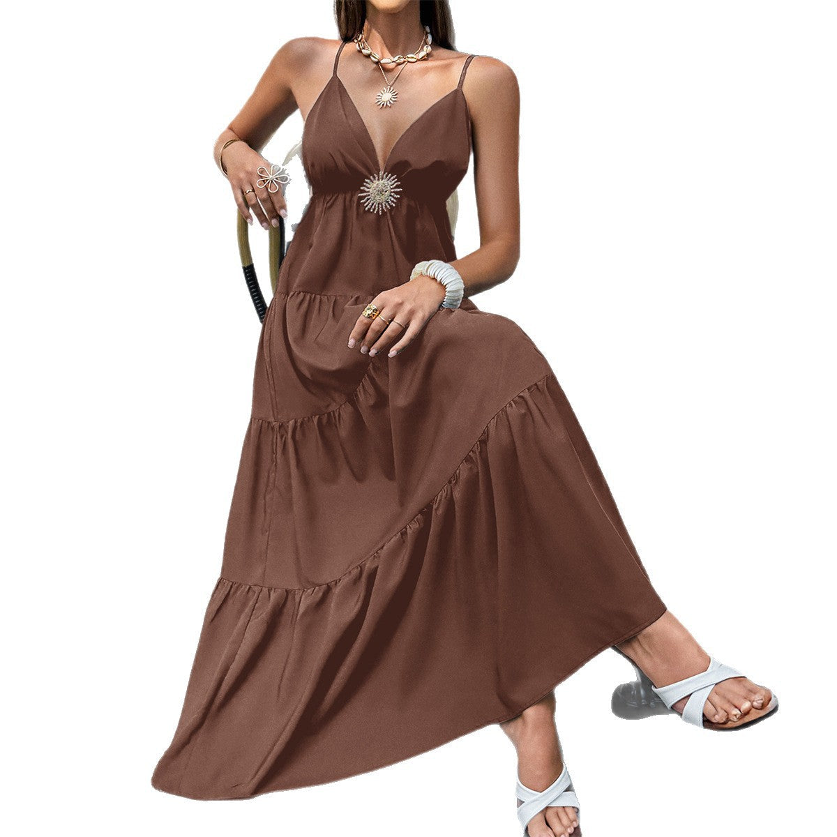 Damen Maxikleid mit zartem Verzierungsdetail R&B