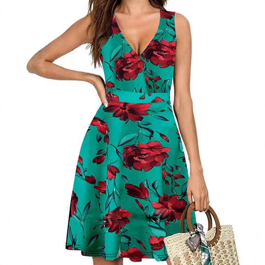 Damen Wickelkleid mit floralem Muster und schwingendem Rock R&B