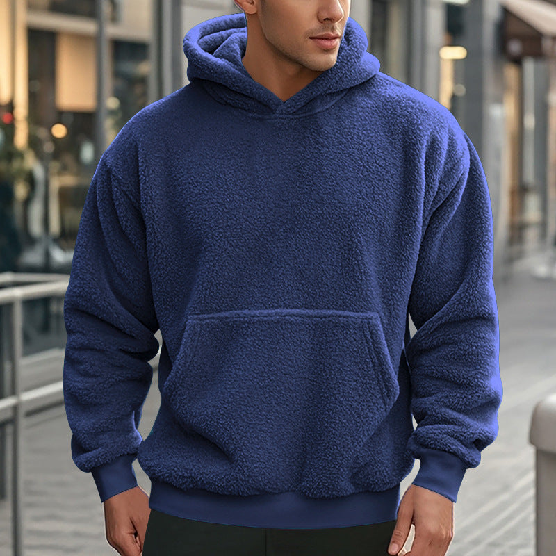 Herren Hoodie aus kuscheligem Teddy-Fleece mit Kängurutasche und breiten Bündchen R&B