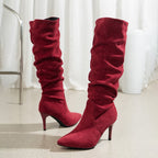 Damen Overknee Stiefel mit elegantem Falten-Design und elegantem Stiletto-Heel R&B