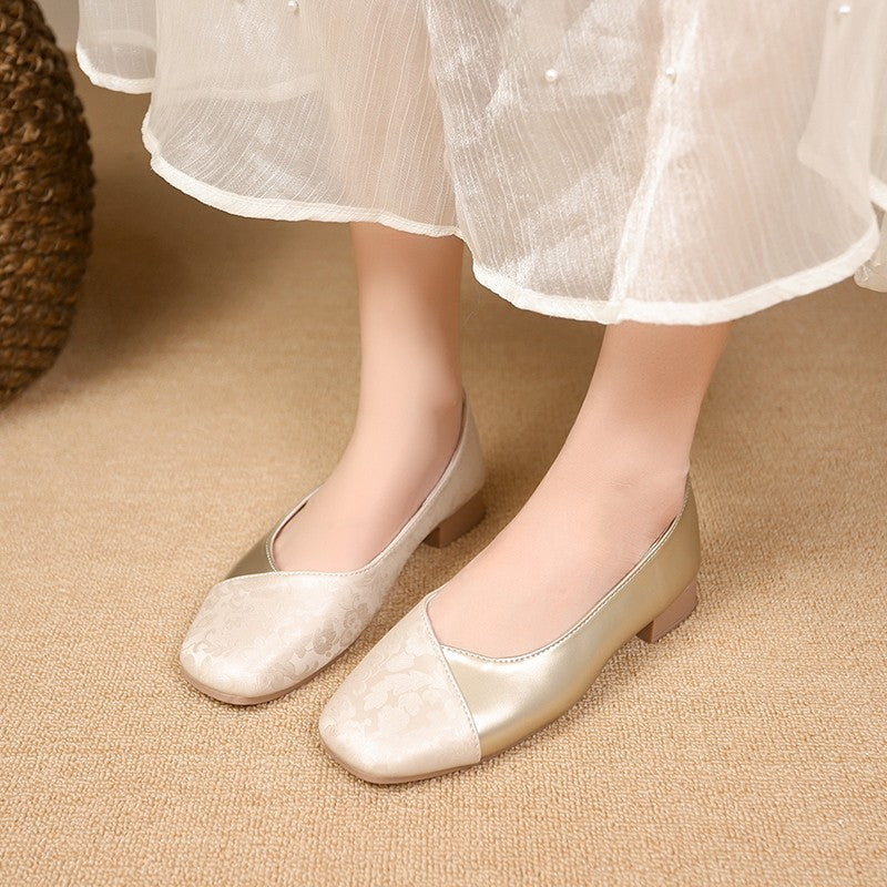 Damen elegante Ballerinas mit modischem Metallic-Akzent und floralem Design R&B