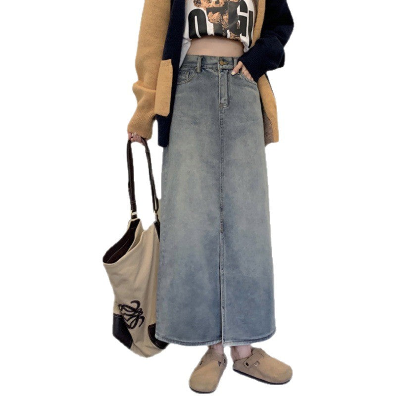 Damen Maxirock aus Denim mit seitlichem Schlitz und lässigem Schnitt R&B