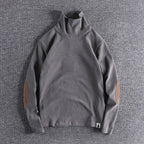 Herren Stehkragenpullover aus hochwertigem Fleece mit kontrastierenden Ellbogenpatches R&B