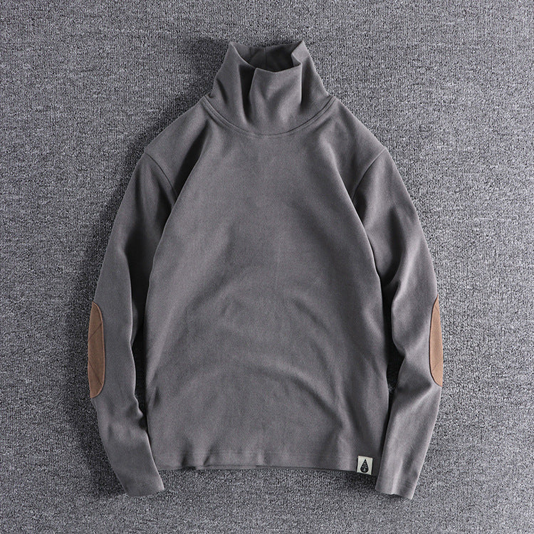 Herren Stehkragenpullover aus hochwertigem Fleece mit kontrastierenden Ellbogenpatches R&B