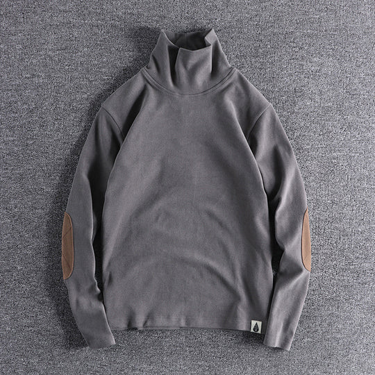Herren Stehkragenpullover aus hochwertigem Fleece mit kontrastierenden Ellbogenpatches R&B
