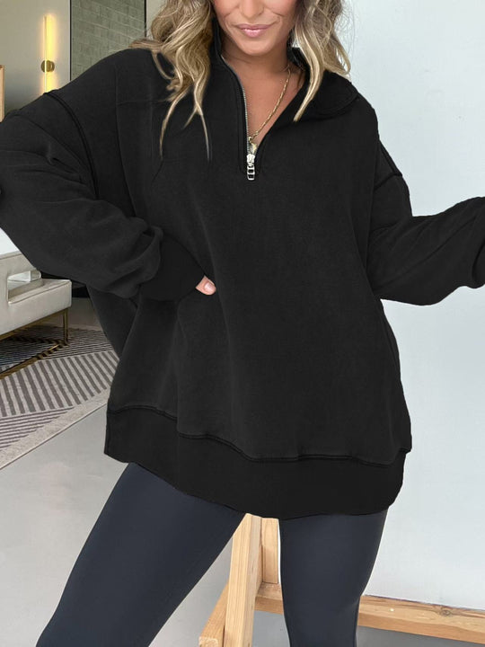 Damen Bequemer Pullover mit halbem Reißverschluss R&B