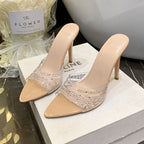 Damen Glamouröse High Heels mit funkelnden Strass-Akzenten und transparentem Obermaterial R&B