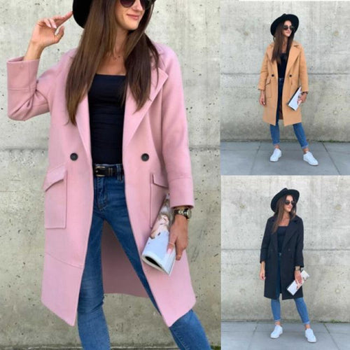 Damen Modischer Longblazer mit tiefem Revers und praktischen Taschen R&B