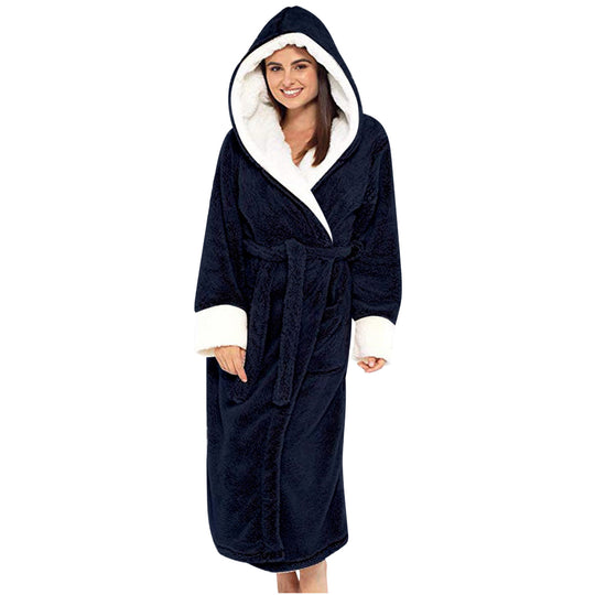 Damen Kuscheliger Fleece-Morgenmantel mit Kapuze und Gürtel R&B