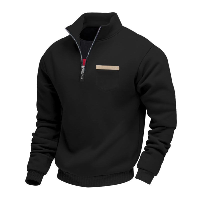 Herren nan Sweatshirt mit halbem Reißverschluss Stehkragen und Brusttasche R&B