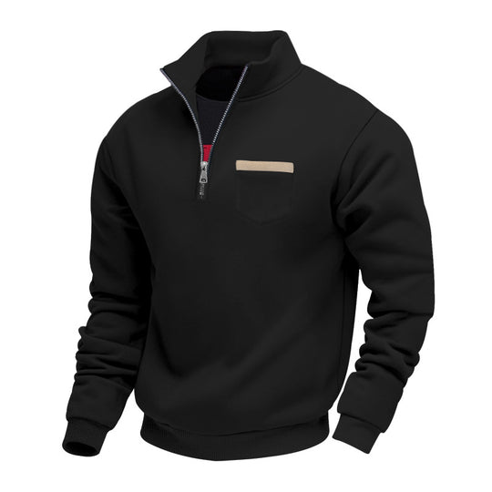 Herren nan Sweatshirt mit halbem Reißverschluss Stehkragen und Brusttasche R&B