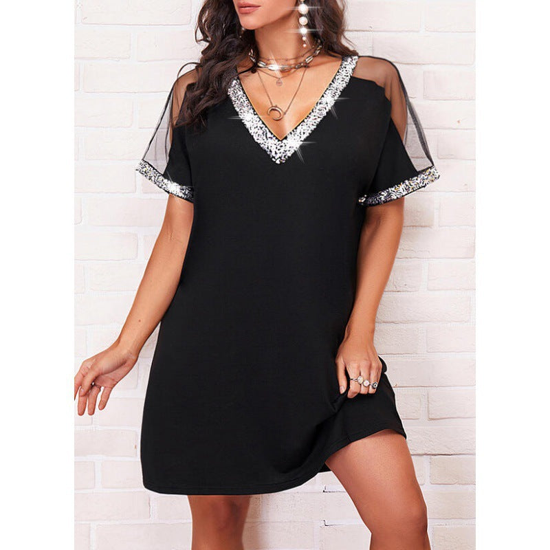 Damen Elegantes Tunika Kleid mit Paillettenbesatz R&B