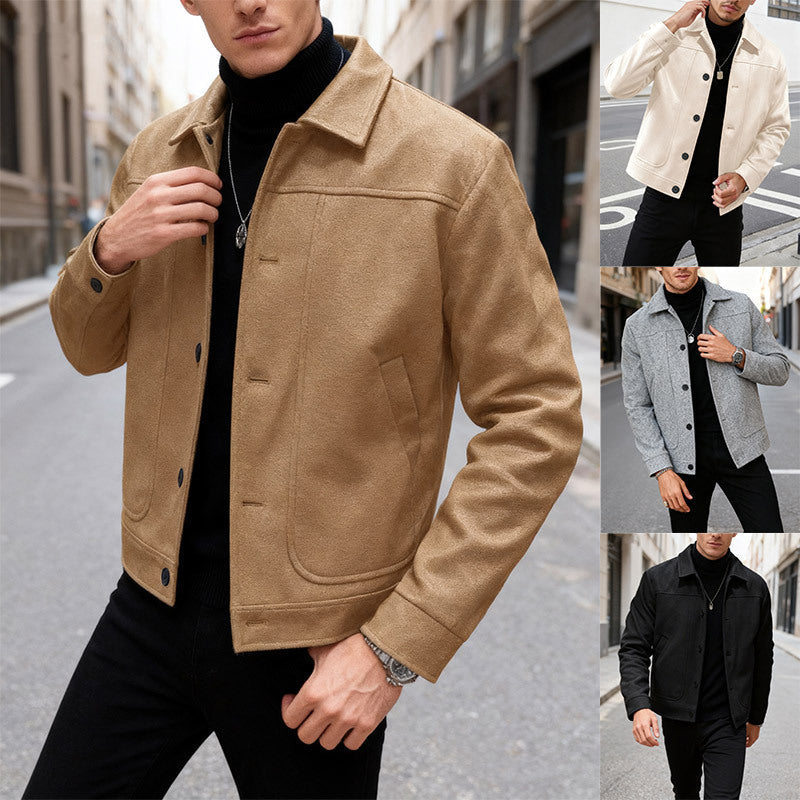 Herren nan moderner Trucker-Overshirt aus Velourslederimitat mit Ziernähten und aufgesetzten Taschen R&B