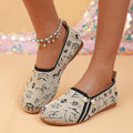 Damen Ballerinas mit modischem Ethno-Muster und dekorativen Perlen R&B