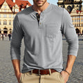 Herren Langarm-Henley-Shirt mit modischem Knopfdesign und praktischer Brusttasche R&B