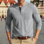 Herren Langarm-Henley-Shirt mit modischem Knopfdesign und praktischer Brusttasche R&B