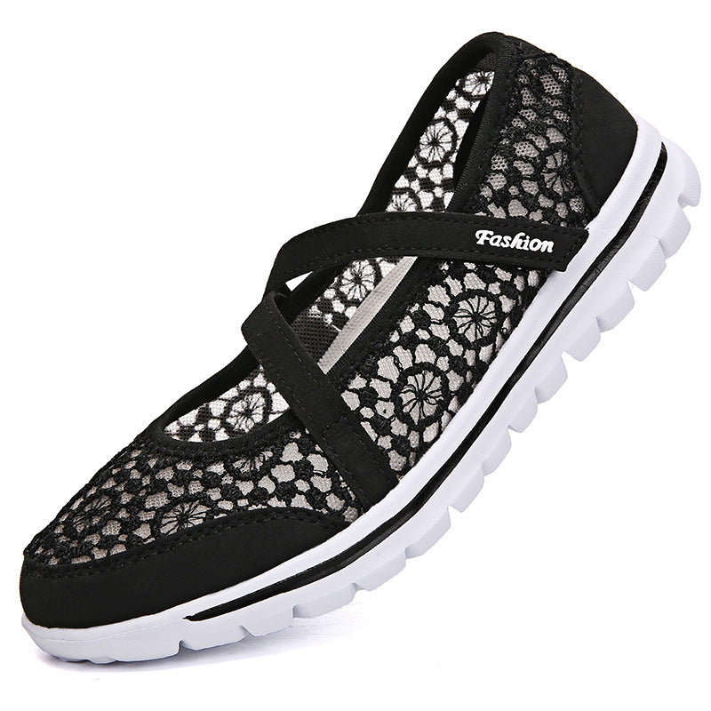 Damen Bequeme Ballerinas mit elastischen Riemen und atmungsaktiver Spitze R&B