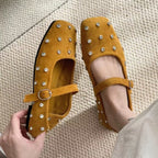 Damen elegante Ballerinas mit modischem Riemchen und glänzenden Strass-Applikationen R&B
