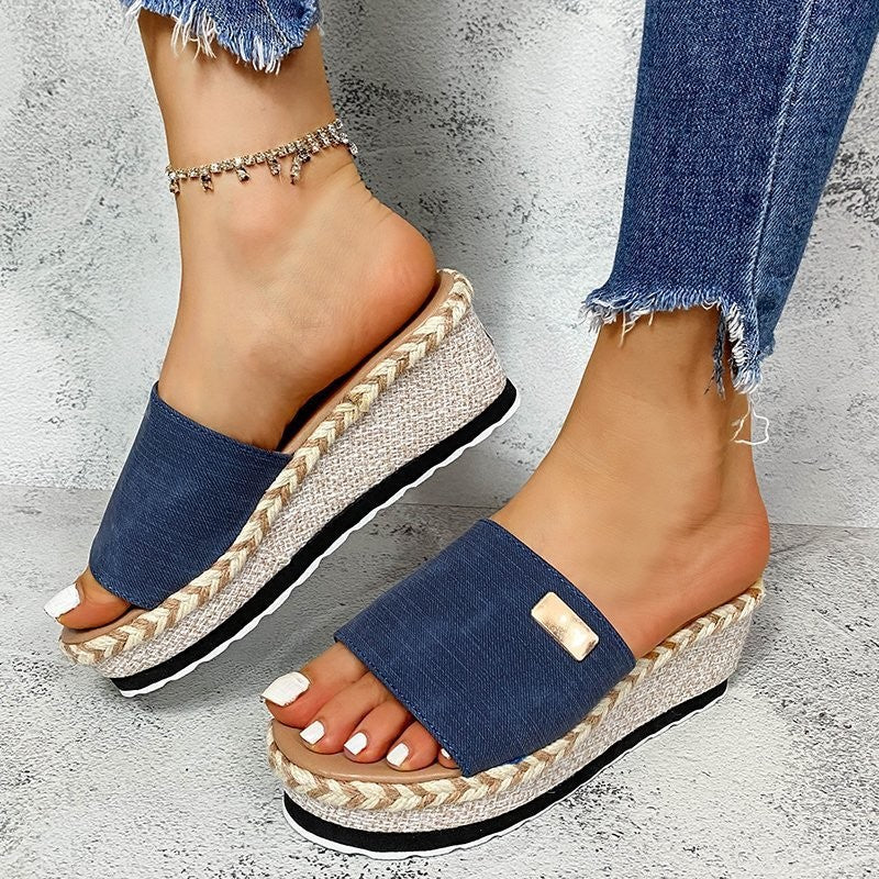 Damen Plateau-Mules mit geflochtenem Bast-Detail und komfortablem Fußbett R&B