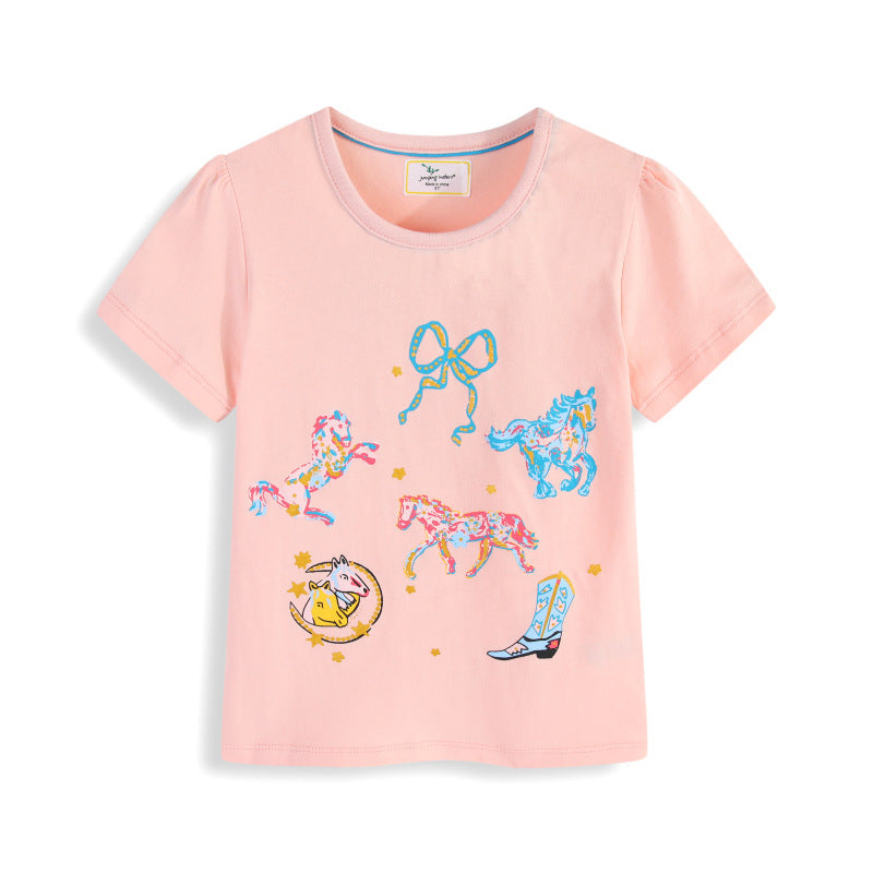Mädchen T-Shirt mit buntem Pferdedruck R&B