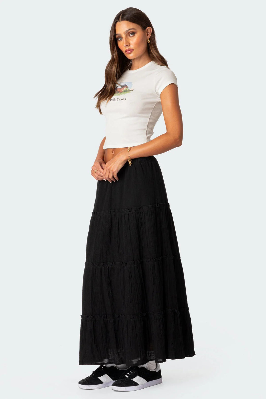 Damen luftiges Crop-Top mit bezauberndem Häkelmuster und schwingendem Saum R&B